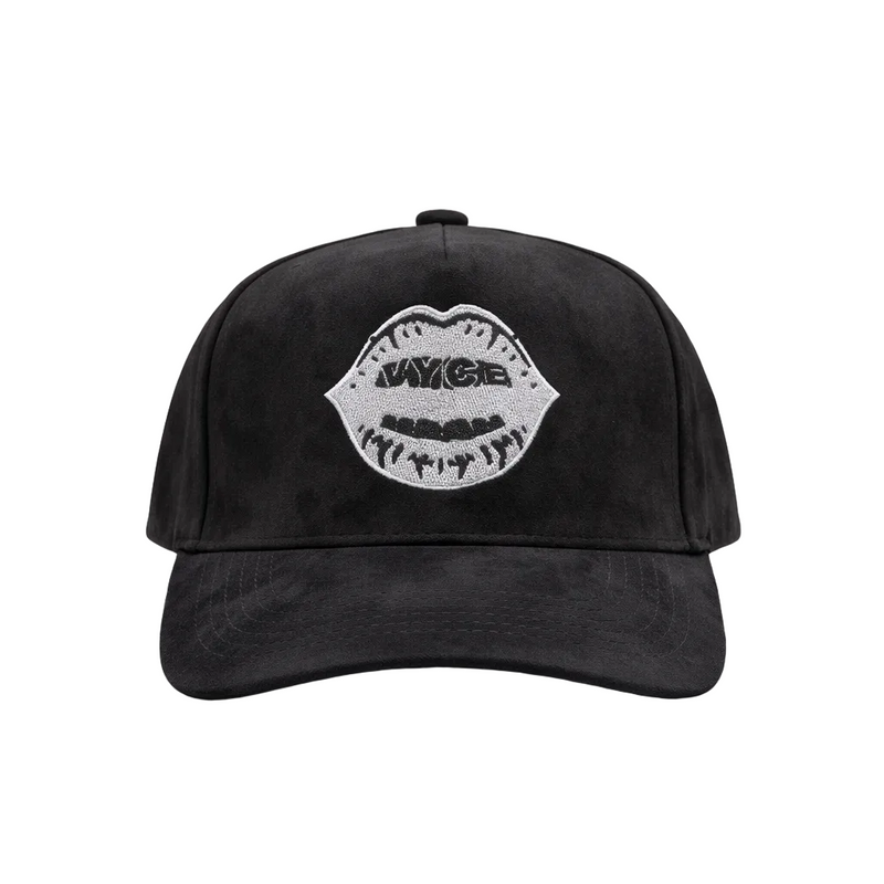 Lips Hat - Matte Black Suede